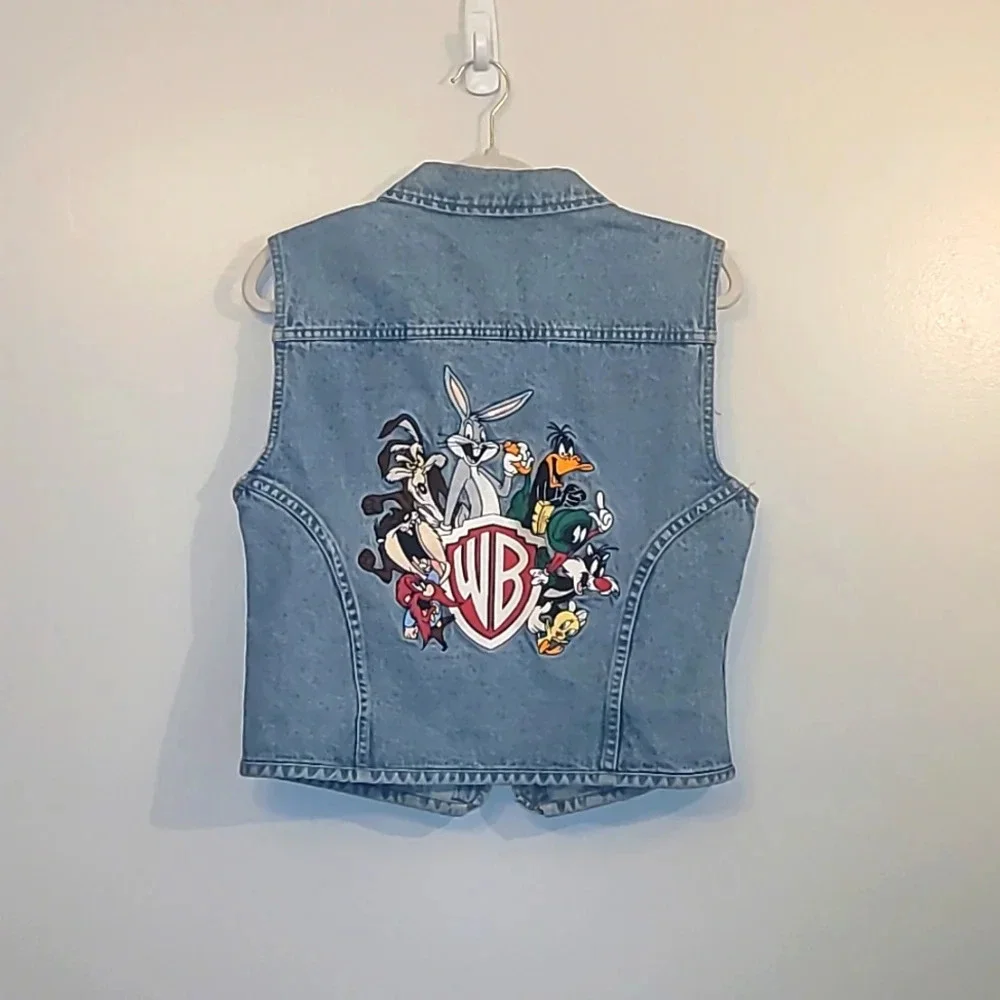 Looney Tunes Warner Bros embroidered denim vest biker kids LOT F
